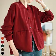 【ACheter】 文藝長袖圓領外套寬鬆顯瘦簡約字母印花減齡棒球服短版上衣# 119314 L 紅色