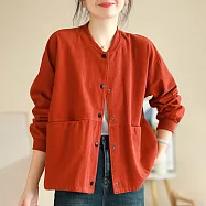 【ACheter】 文藝長袖圓領外套寬鬆顯瘦簡約字母印花減齡棒球服短版上衣# 119314 M 橘色