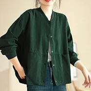 【ACheter】 文藝長袖圓領外套寬鬆顯瘦簡約字母印花減齡棒球服短版上衣# 119314 M 綠色