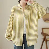 【ACheter】 簡約大氣百搭polo翻領長袖豎條紋襯衫防曬空調外罩中長上衣# 119368 2XL 黃色
