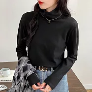 【MsMore】 雙面加厚德絨修身鬆高領長袖純色百搭內搭短版上衣# 119210 3XL 黑色