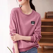 【MsMore】 華夫格肌理長袖休閒圓領休閒百搭短版上衣# 119436 XL 粉紅色