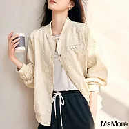 【MsMore】 杏色棒球服外套休閒簡約氣質百搭夾克長袖短版上衣# 119581 3XL 杏色
