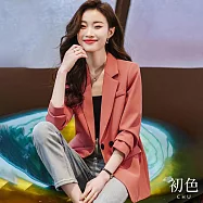 【初色】純色西裝領雙排釦後開衩口袋長袖女西裝外套-共3色-30367(M-2XL可選) L 粉色