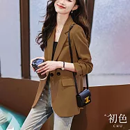 【初色】純色西裝領雙排釦後開衩口袋長袖女西裝外套-共3色-30367(M-2XL可選) L 咖色