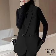 【初色】莫蘭迪色系簡約襯衫領單扣馬甲西裝背心上衣-共3色-30369(M-2XL可選) 2XL 黑色