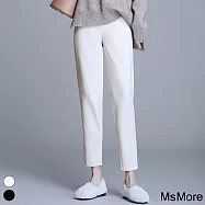 【MsMore】 哈倫褲寬版彈力高腰休閒時尚韓版九分小腳絨條蘿蔔長褲# 119563 L 米杏色