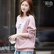 【初色】韓系氣質拼接休閒翻領T恤長袖上衣-共11款任選-30531(M-2XL可選) L H.粉紅色