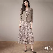 【初色】修身顯瘦素色百搭休閒短款抗皺翻領長袖西裝外套-卡其色-30212(M-XL可選) M 卡其色