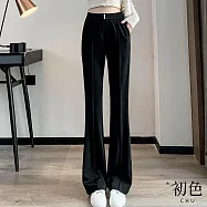 【初色】高腰彈力微喇叭褲西裝長褲-9款共3色-30699(M-2XL可選) M 黑色九分