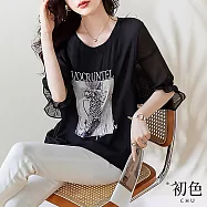 【初色】中大碼短袖休閒百搭寬鬆T恤女上衣-10款任選-68069(M-2XL可選) XL H.黑色