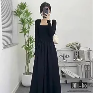 【Jilli~ko】法式赫本風顯瘦方領高腰拼接連衣裙 J11070 FREE 黑色