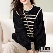 【Jilli~ko】假兩件花邊領拼接針織燈籠袖上衣 J10995 FREE 黑色
