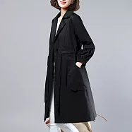 【MsMore】 風衣長版薄款流行休閒長袖收腰口袋高端百搭防風外套# 119146 3XL 黑色