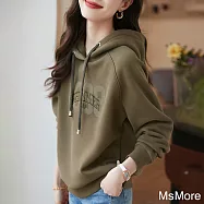 【MsMore】 休閒字母加絨簡約百搭抽繩連帽長袖保暖短版上衣# 119437 2XL 橄欖綠色