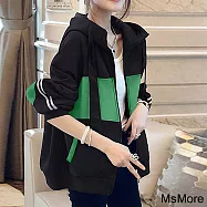 【MsMore】 黑色休閒外套爆款流行連帽棒球服長袖夾克短版上衣# 119273 XL 黑色