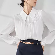 【MsMore】 曼貝法式襯衫長袖寬鬆百搭上衣大碼雪紡短版上衣# 119638 M 白色