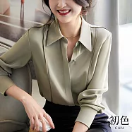 【初色】莫蘭迪色系簡約立體壓線不規則下擺雪紡長袖襯衫上衣-綠色-30600(M-2XL可選) XL 綠色