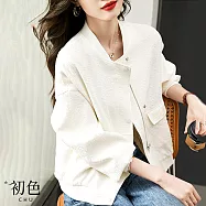 【初色】純色寬鬆短款棒球服夾克長袖外套上衣-白色-30742(M-2XL可選) L 白色