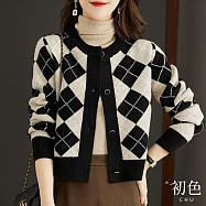 【初色】小香風菱格撞色拼接圓領排扣長袖針織開衫毛衣外搭上衣外套-共2色-30674(F可選) F 杏色