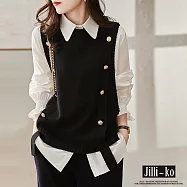 【Jilli~ko】鈕扣時尚造型針織馬甲 211415 FREE 黑色