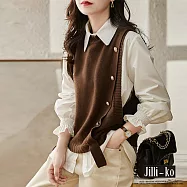 【Jilli~ko】鈕扣時尚造型針織馬甲 211415 FREE 咖色