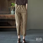 【初色】復古棉麻風簡約彈性腰圍顯瘦休閒哈倫褲寬褲長褲-共3色-30916(M-2XL可選) M 深卡其