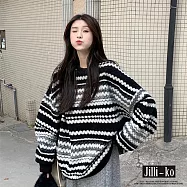 【Jilli~ko】秋冬法式復古條紋慵懶風針織毛衣 J9668 FREE 黑色