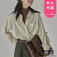 【Jilli~ko】休閒百搭寬鬆垂感疊穿條紋襯衫中大尺碼 J11084 FREE 杏色