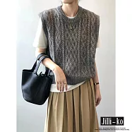 【Jilli~ko】圓領復古麻花疊穿無袖針織馬甲毛衣 J11024 FREE 灰色