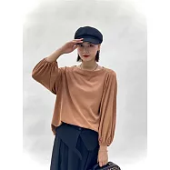 O-ni O-ni秋冬新款精選舒適透氣100%天絲棉大碼九分縮口柔美娃娃袖美拉德風格時尚休閒上衣(品質保證)(S-9008) FREE 奶茶色