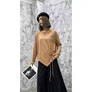 O-ni O-ni秋冬新款精選舒適透氣100%天絲棉抓皺縮腰顯瘦設計美拉德風格時尚休閒長袖上衣(品質保證)(S-9008) FREE 奶茶色