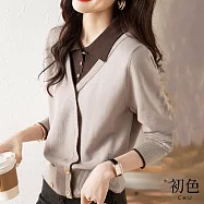 【初色】假兩件拼接不規則針織休閒上衣-卡其拼咖-64556(F可選) F 卡其拼咖