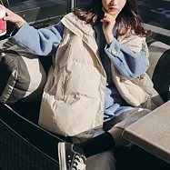 【MsMore】 韓版爆款外穿羽絨棉背心網紅中長版保暖背心外套# 119850 XL 米白色