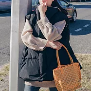 【MsMore】 韓版爆款外穿羽絨棉背心網紅中長版保暖背心外套# 119850 XL 黑色