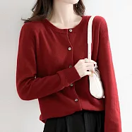 【AnZa】圓領針織襯衫上衣外套(多色) FREE 酒紅