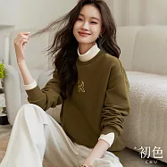 【初色】米白高領拼接假兩件圓領落肩長袖大學T恤上衣-黃綠色-31116(M-2XL可選) 2XL 黃綠色