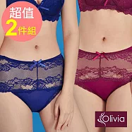 專案2件組【Olivia】蕾絲無痕莫代爾棉中腰三角內褲(顏色隨機) L 顏色隨機