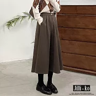 【Jilli~ko】法式復古毛呢顯瘦中長款高腰A字傘裙 J11164 FREE 卡其
