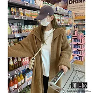 【Jilli~ko】韓系復古加厚翻領寬鬆中長款針織開衫外套 J11157 FREE 卡其