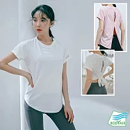 【BODYAIR嚴選】幾何美背布綁腰罩衫上衣(瑜珈.慢跑.運動.健身.透氣.舞蹈.運動服) S 粉