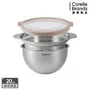 【美國康寧】Snapware 不鏽鋼調理盆+瀝水籃3件組- 20cm