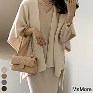 【MsMore】 韓國百搭寬鬆型H型純色針織衫毛衣披肩斗篷式# 119200 FREE 杏色