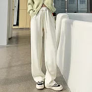 【MsMore】 視覺減6公斤羊絨感闊腿絨呢高腰垂感彎刀褲軟糯休閒直筒長褲# 119952 L 米白色