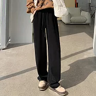 【MsMore】 視覺減6公斤羊絨感闊腿絨呢高腰垂感彎刀褲軟糯休閒直筒長褲# 119952 L 黑色