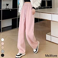 【MsMore】 視覺減6公斤羊絨感闊腿絨呢高腰垂感彎刀褲軟糯休閒直筒長褲# 119952 XL 粉紅色