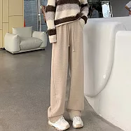 【MsMore】 視覺減6公斤羊絨感闊腿絨呢高腰垂感彎刀褲軟糯休閒直筒長褲# 119952 L 卡其色