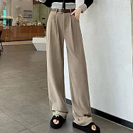 【MsMore】 美拉德歐棉絨闊腿休閒寬鬆垂感直筒顯瘦拖地老爺長褲# 119956 L 米杏色