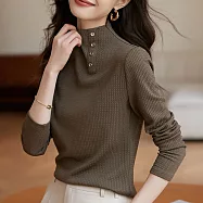 【MsMore】 簡約時髦肌理半高領紐扣裝飾加厚彈力內搭修身長袖短版上衣# 119962 XL 綠色