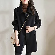 【MsMore】 雙面絨羊毛感大衣高端手工長袖毛呢外套韓版赫本風中長版# 119982 L 黑色